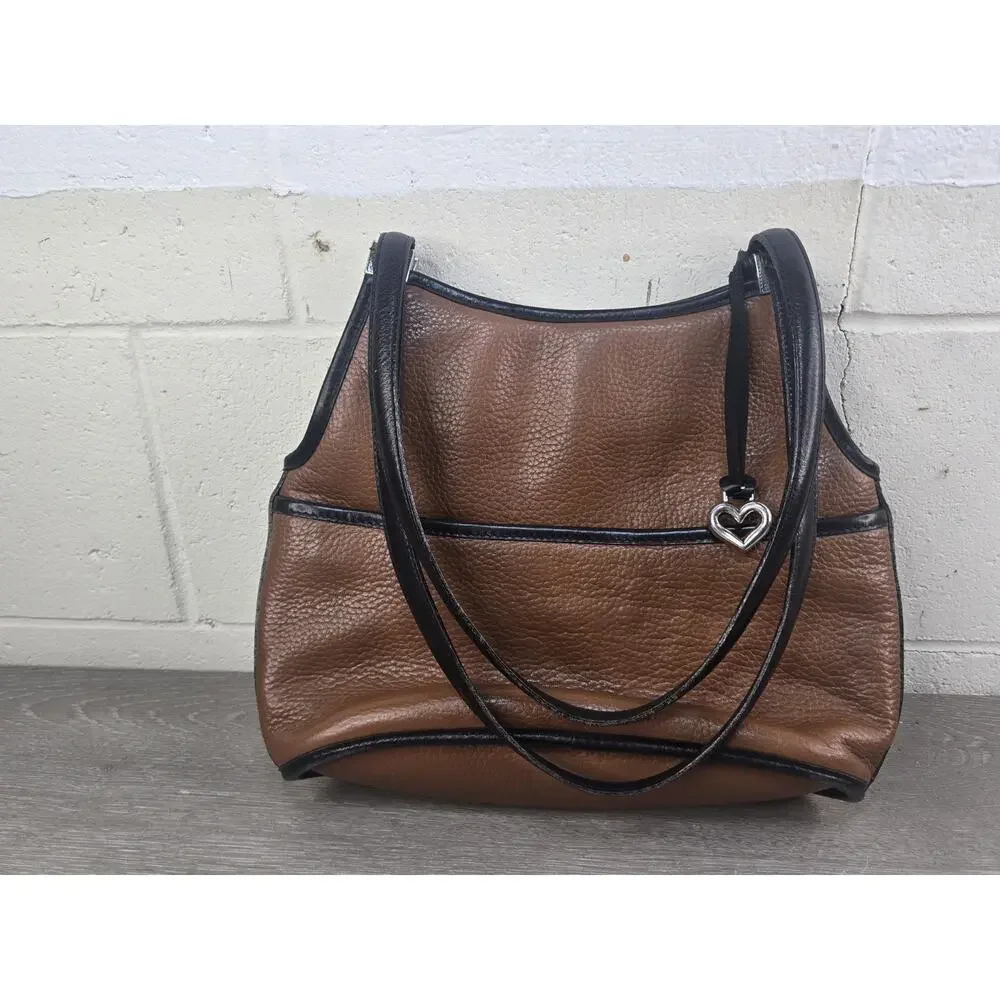 Brighton Two Tone Brown Black Leather Hobo Style Shoulder Bag Purse